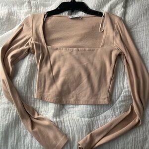 Zara Tan Long Sleeve Square Neck Top